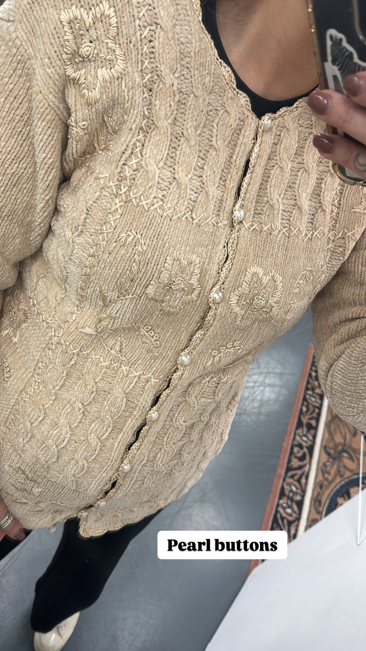 Cream 80s embroidered cardigan