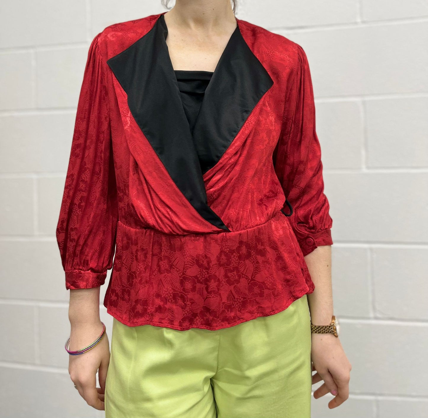 80s Red Jacquard Peplum
