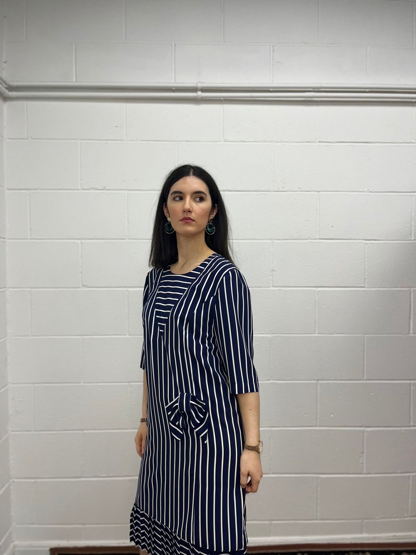 80s Layered Stripe Shift Dress (Modern 10)