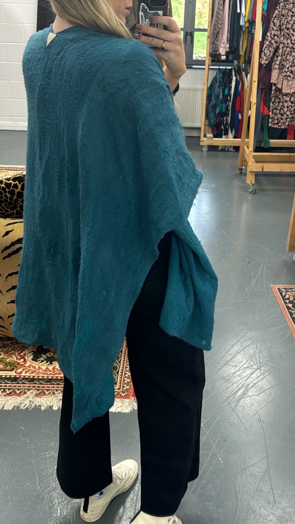 Vintage teal wool cape