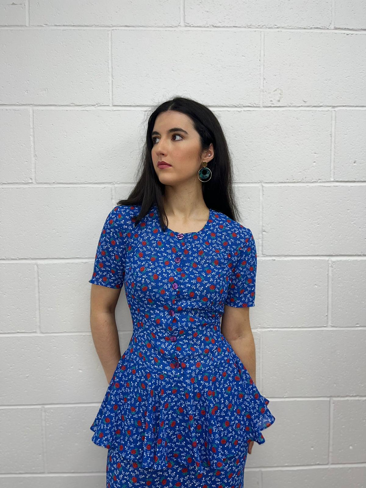 Blue Floral Peplum Dress (Modern 10)