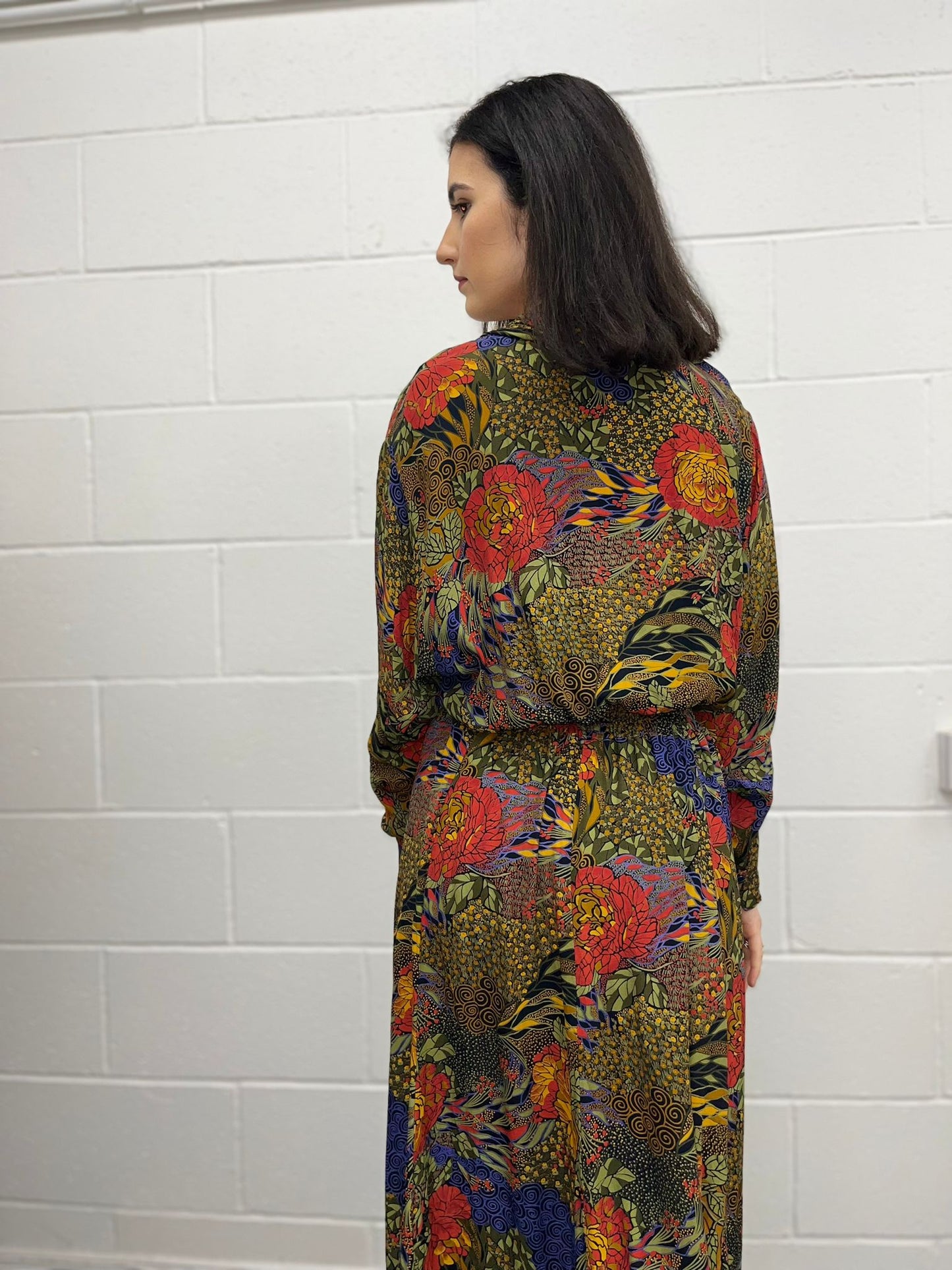 Tropical Cowl Neck Midi Dress