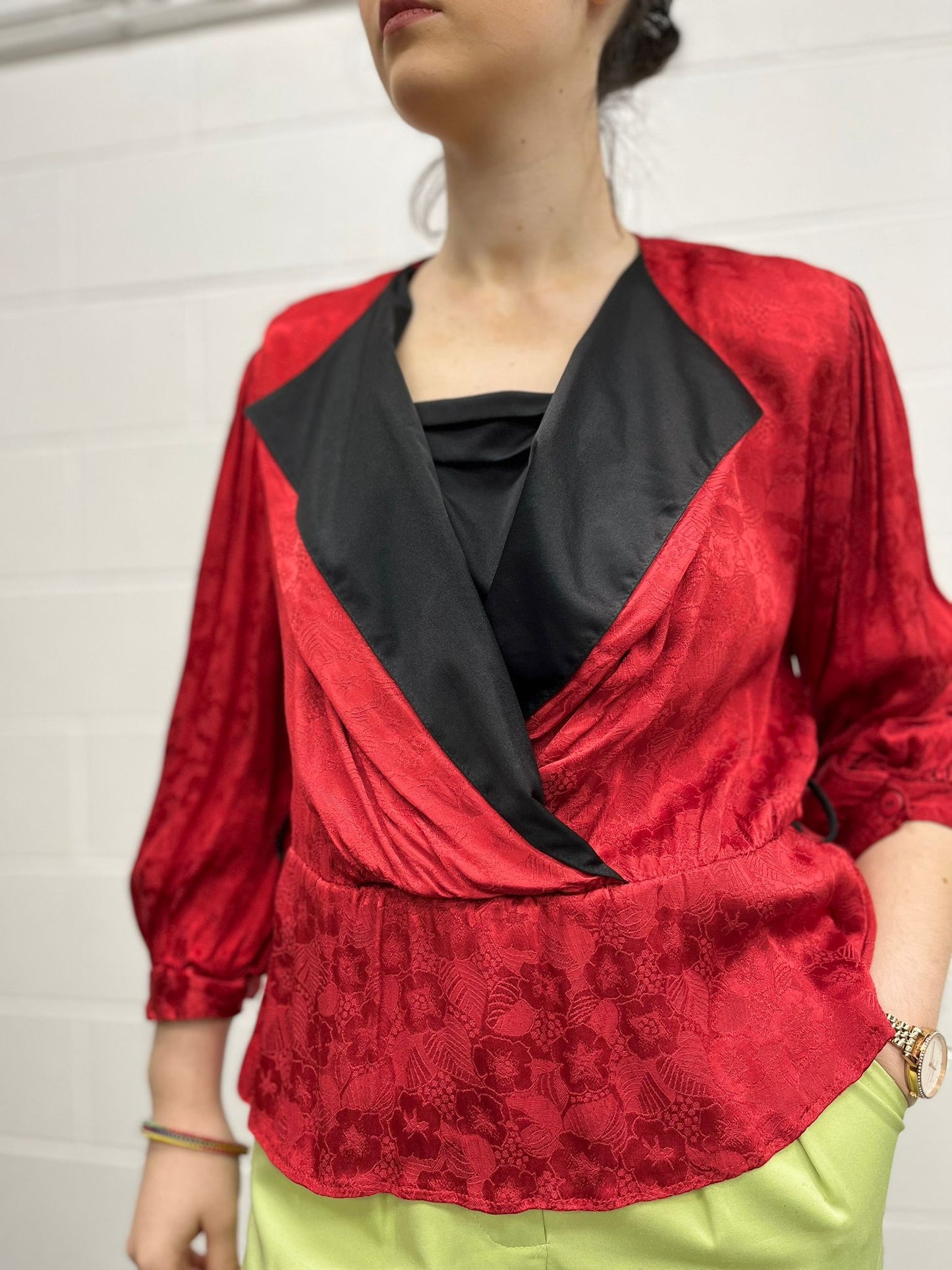 80s Red Jacquard Peplum