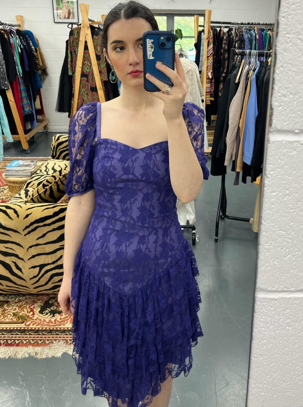 80s Purple Lace Cocktail Dress