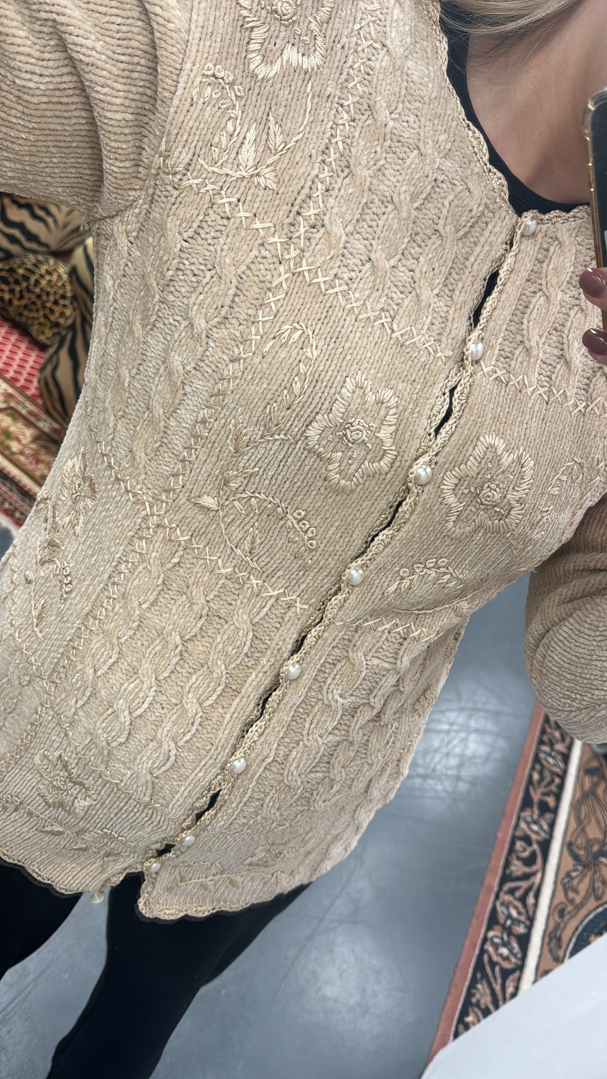Cream 80s embroidered cardigan