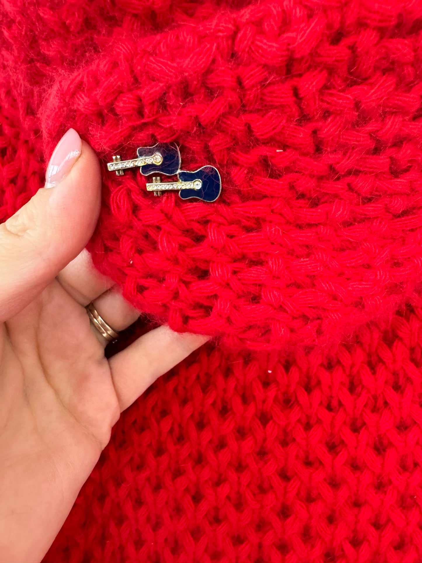 Red Crochet Wrap Neck Jumper