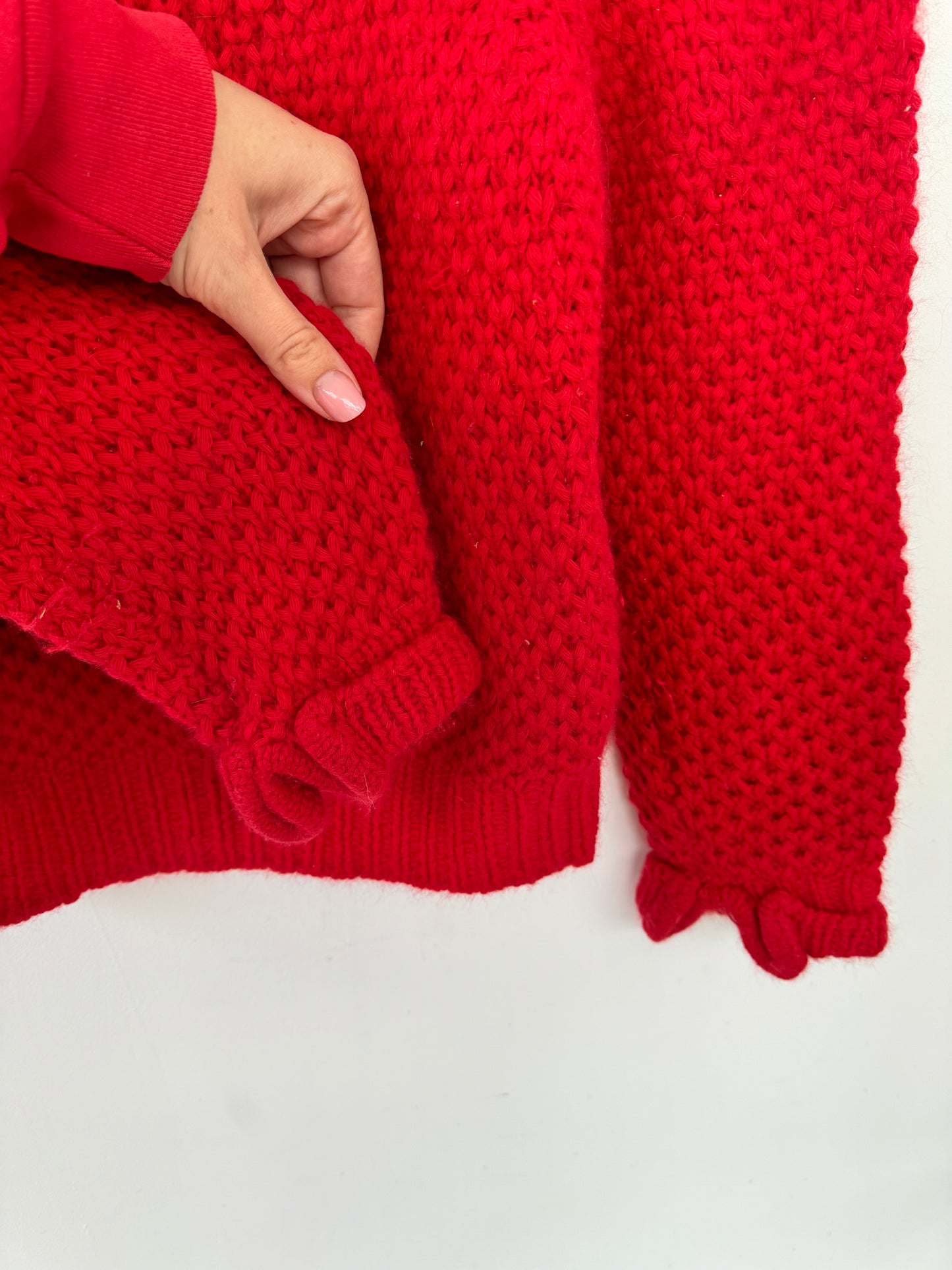 Red Crochet Wrap Neck Jumper