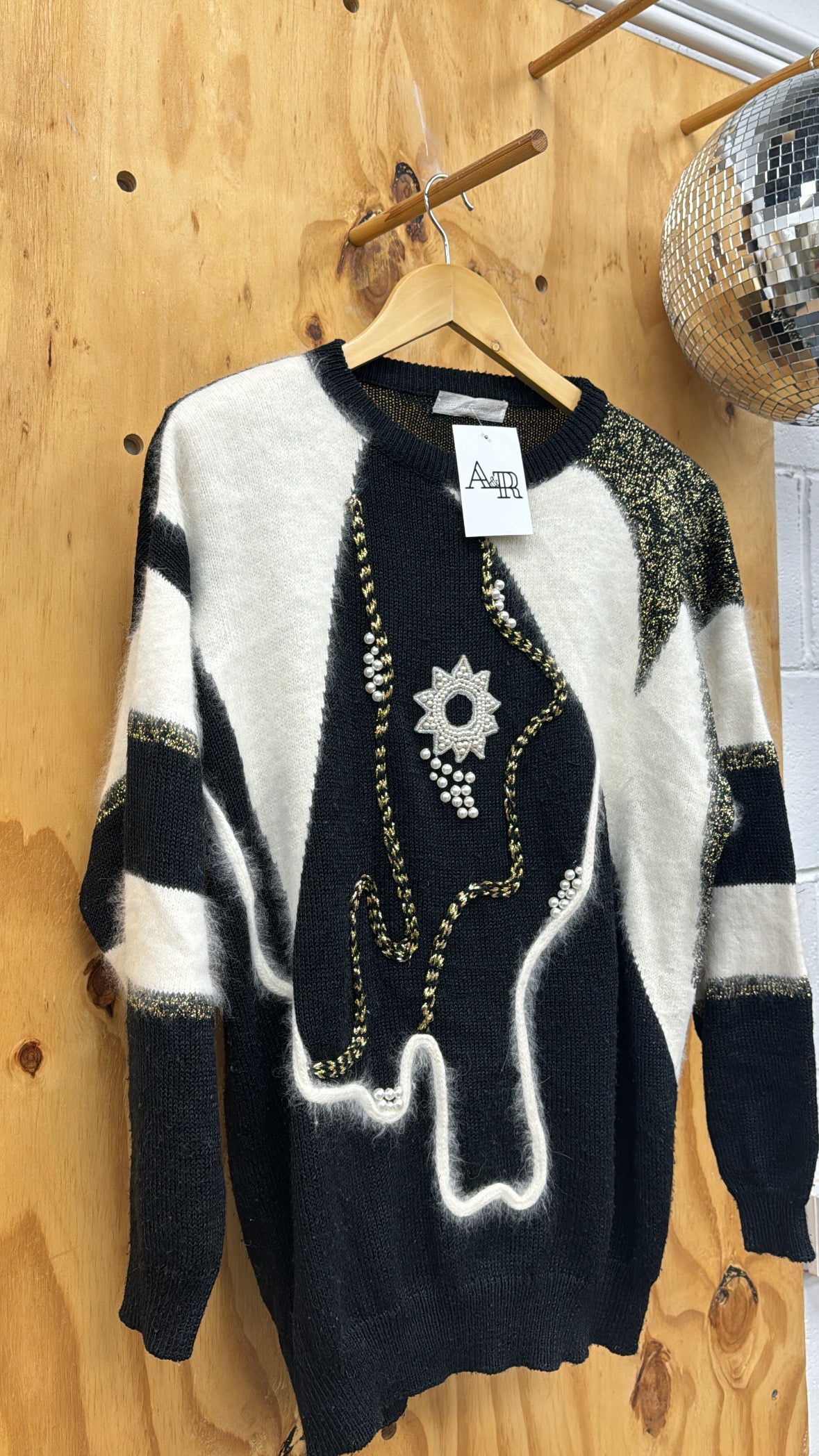 80s Monochrome Jewelled Jumper