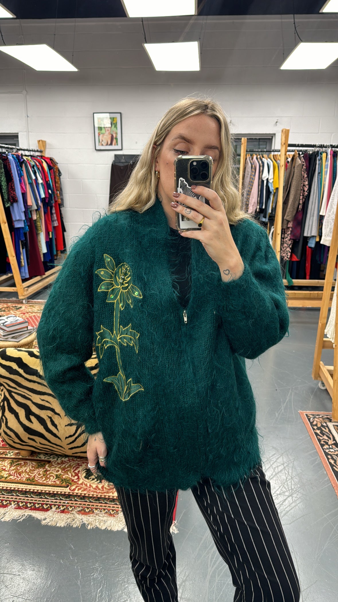 Mohair Emerald Zip Cardigan