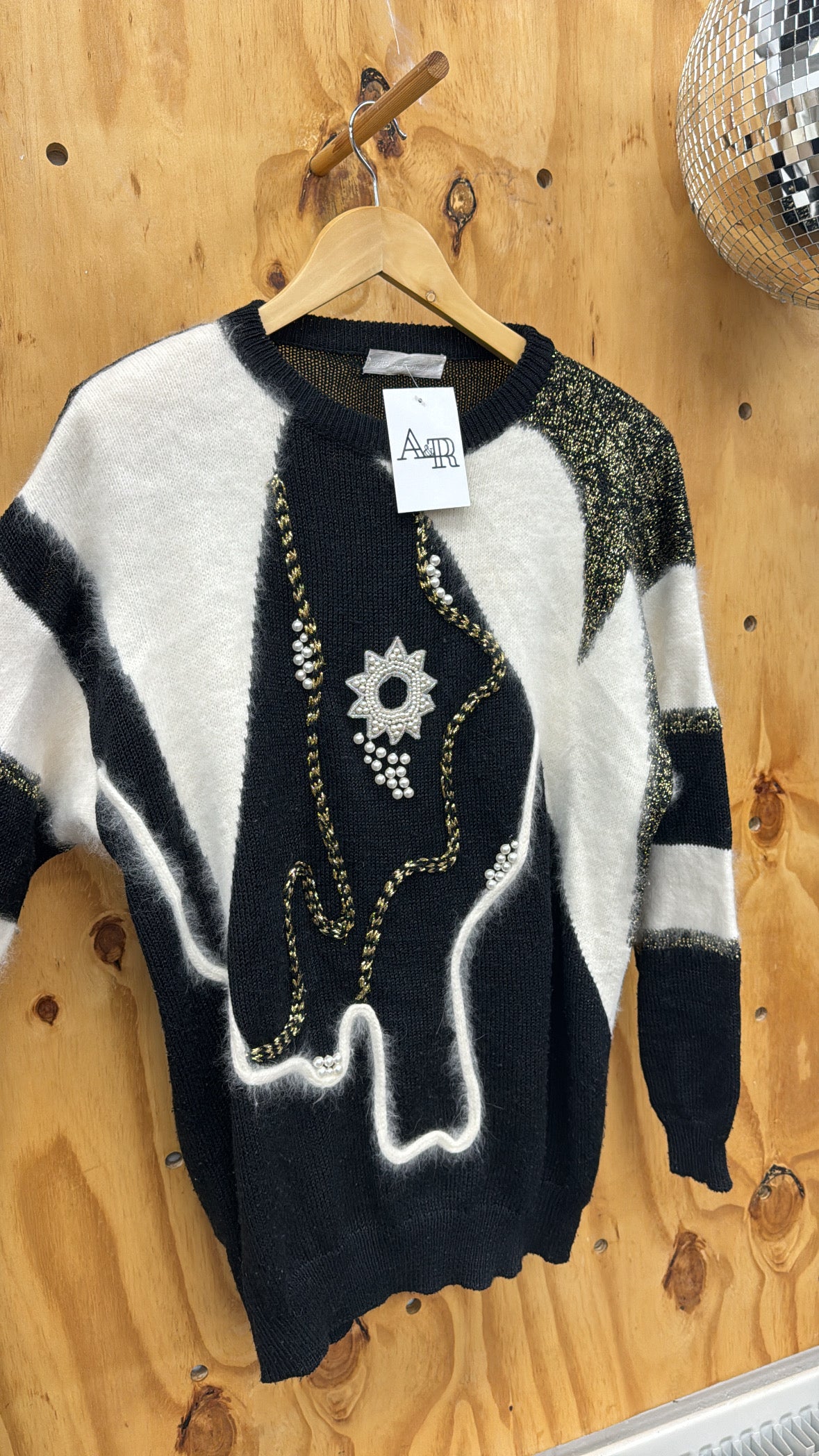 80s Monochrome Jewelled Jumper