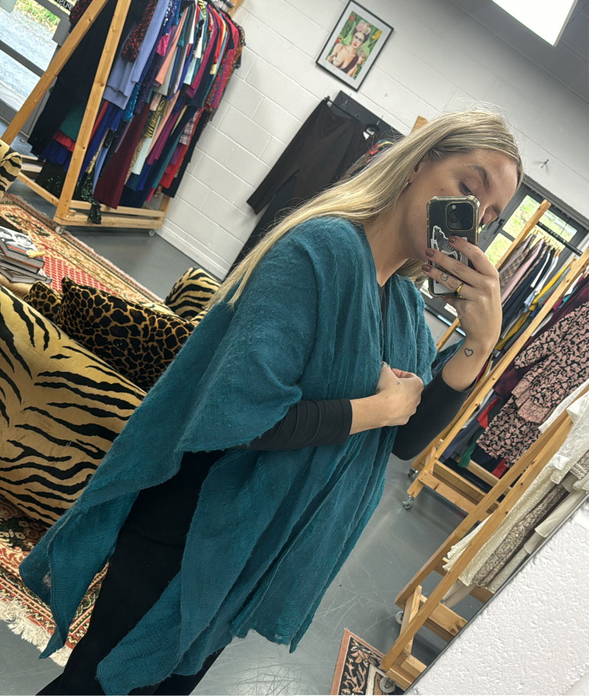 Vintage teal wool cape