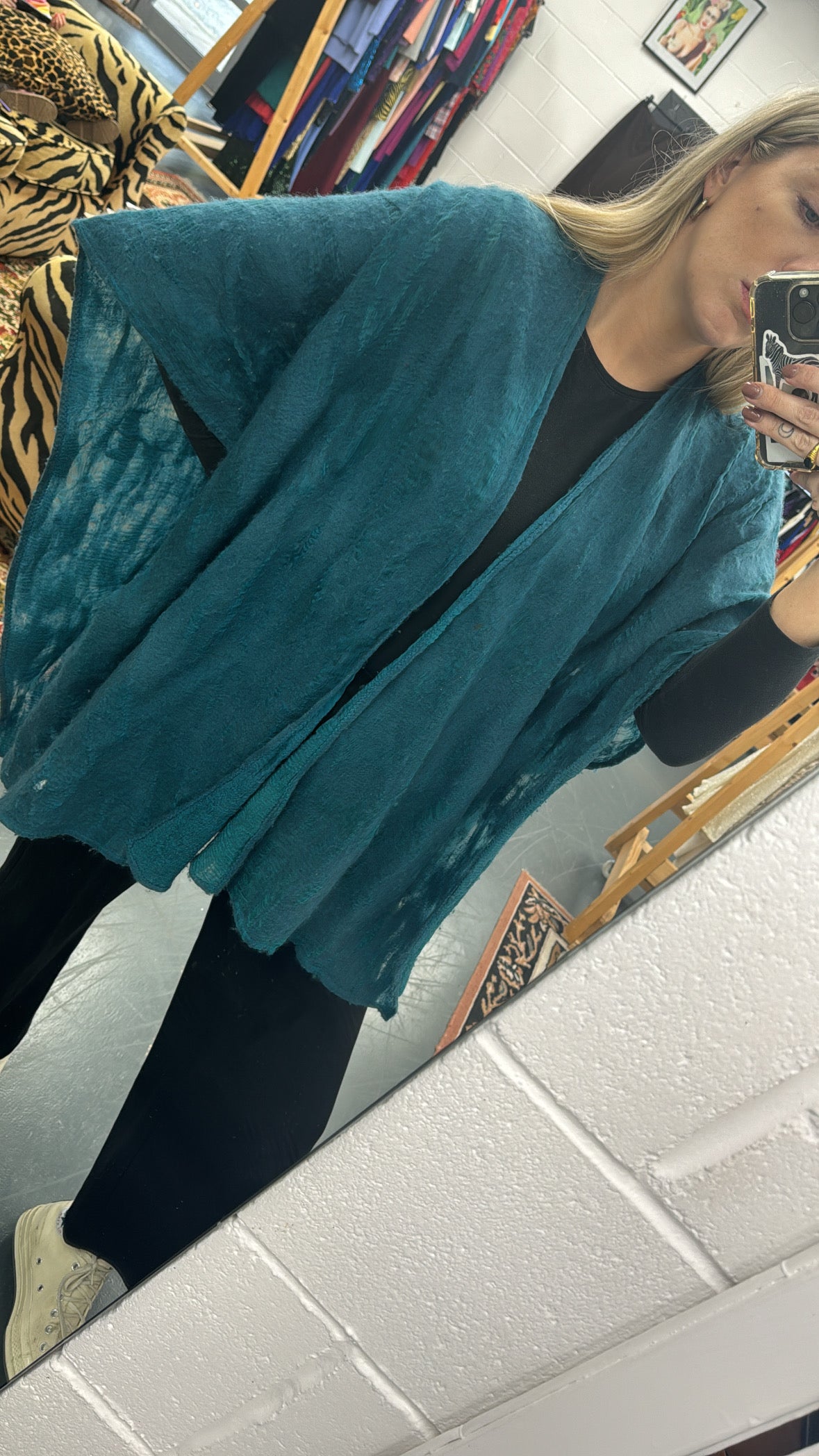 Vintage teal wool cape