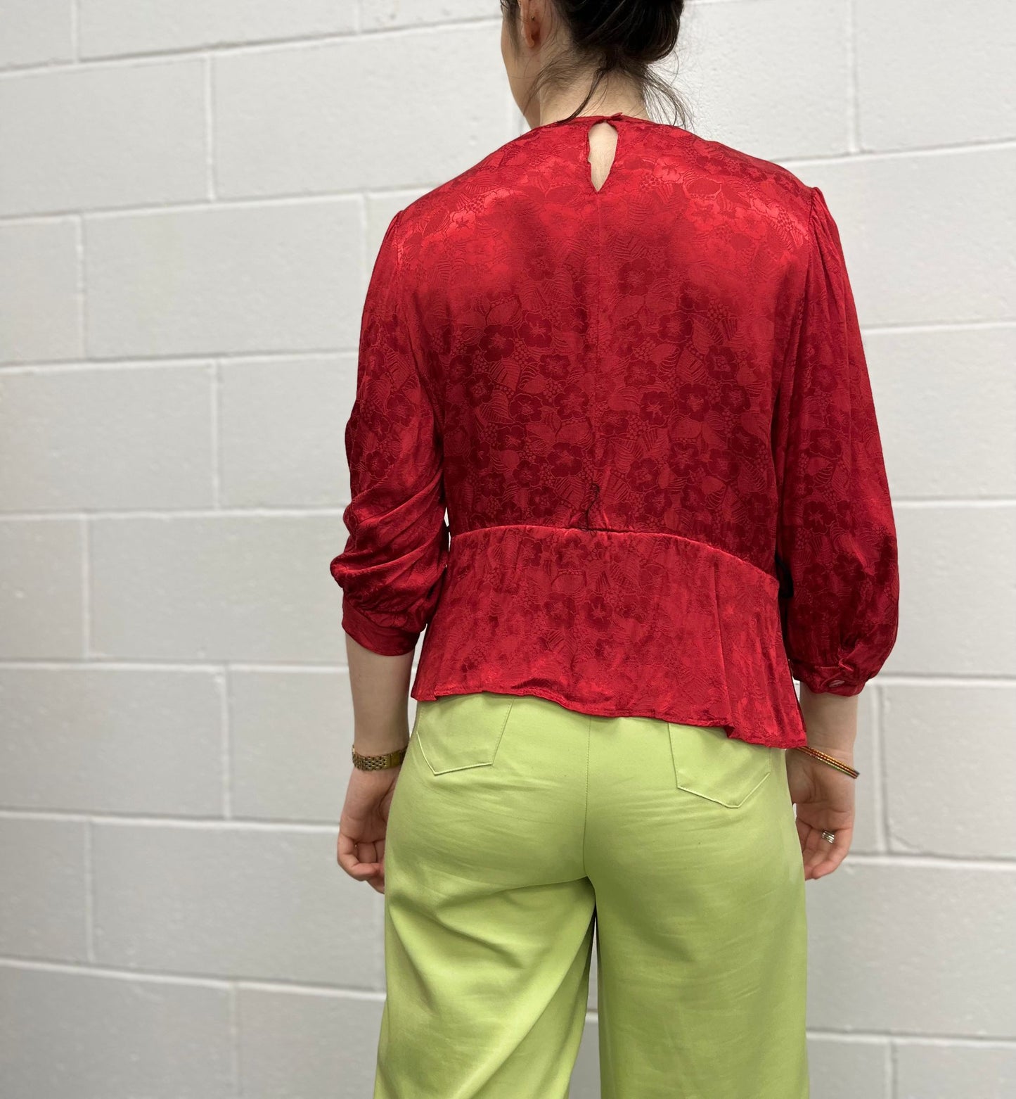 80s Red Jacquard Peplum