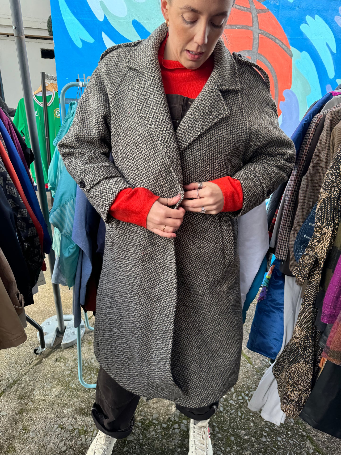 Pure wool grey speckled coat