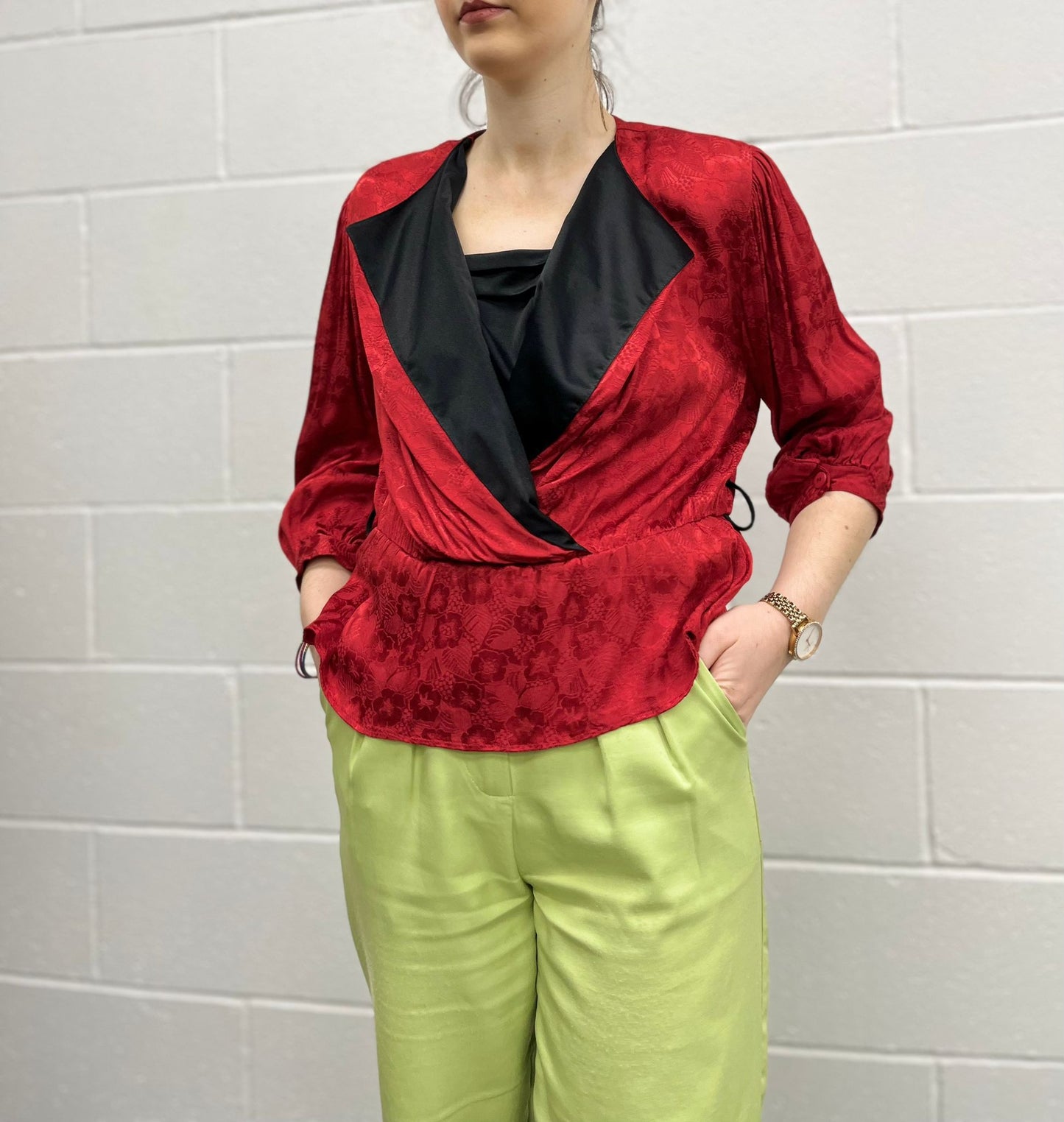 80s Red Jacquard Peplum