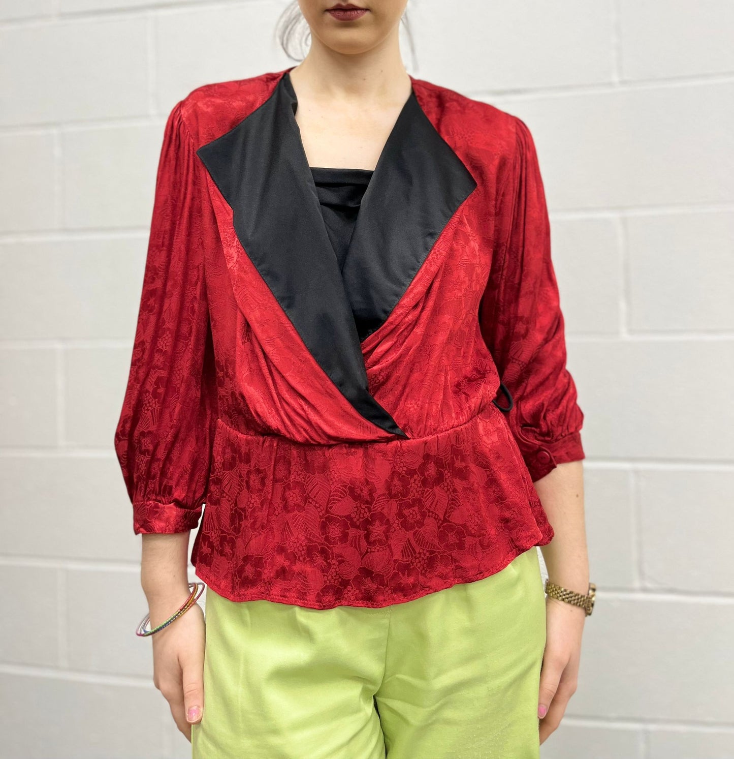 80s Red Jacquard Peplum