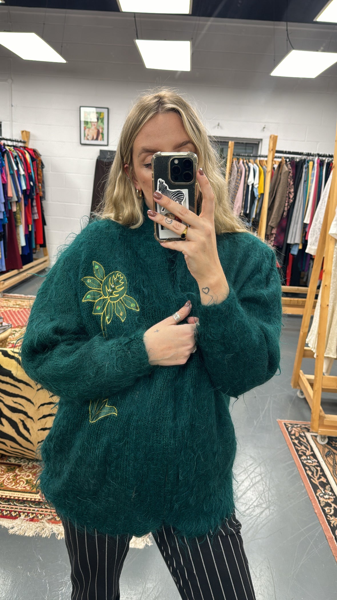Mohair Emerald Zip Cardigan