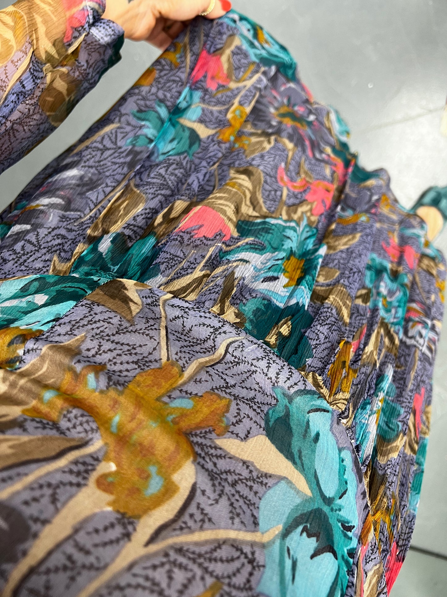 Whimsical 70s Floral Chiffon Dress