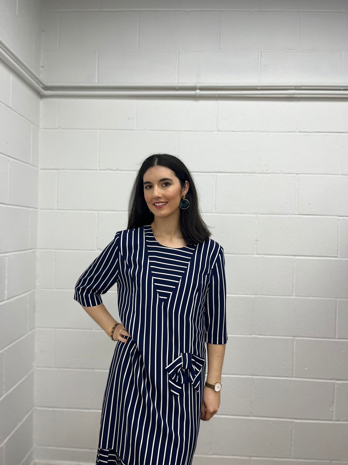 80s Layered Stripe Shift Dress (Modern 10)