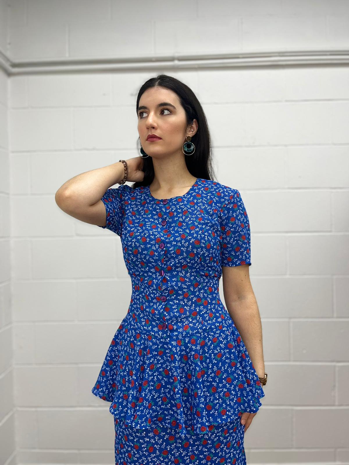 Blue Floral Peplum Dress (Modern 10)