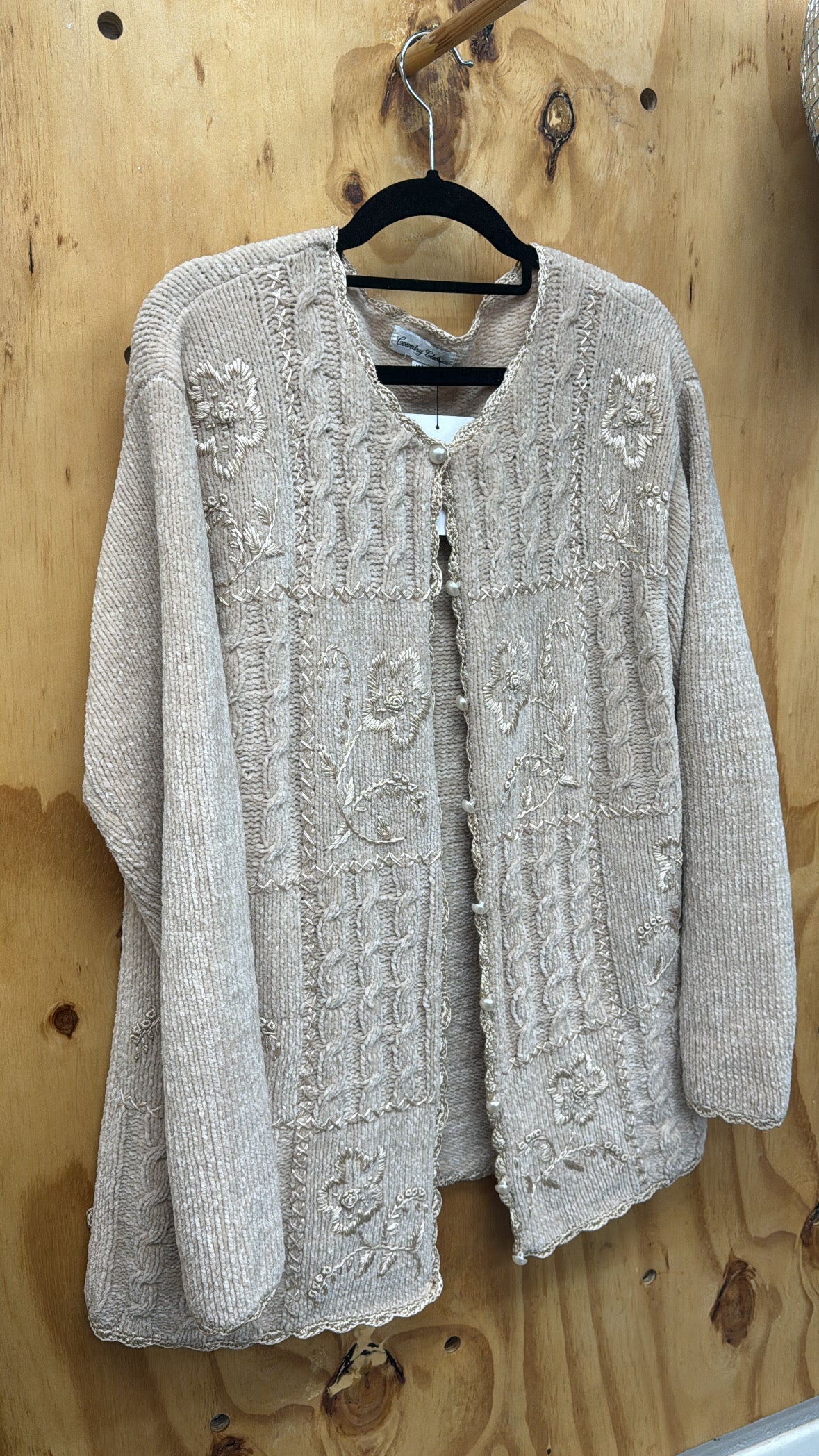 Cream 80s embroidered cardigan