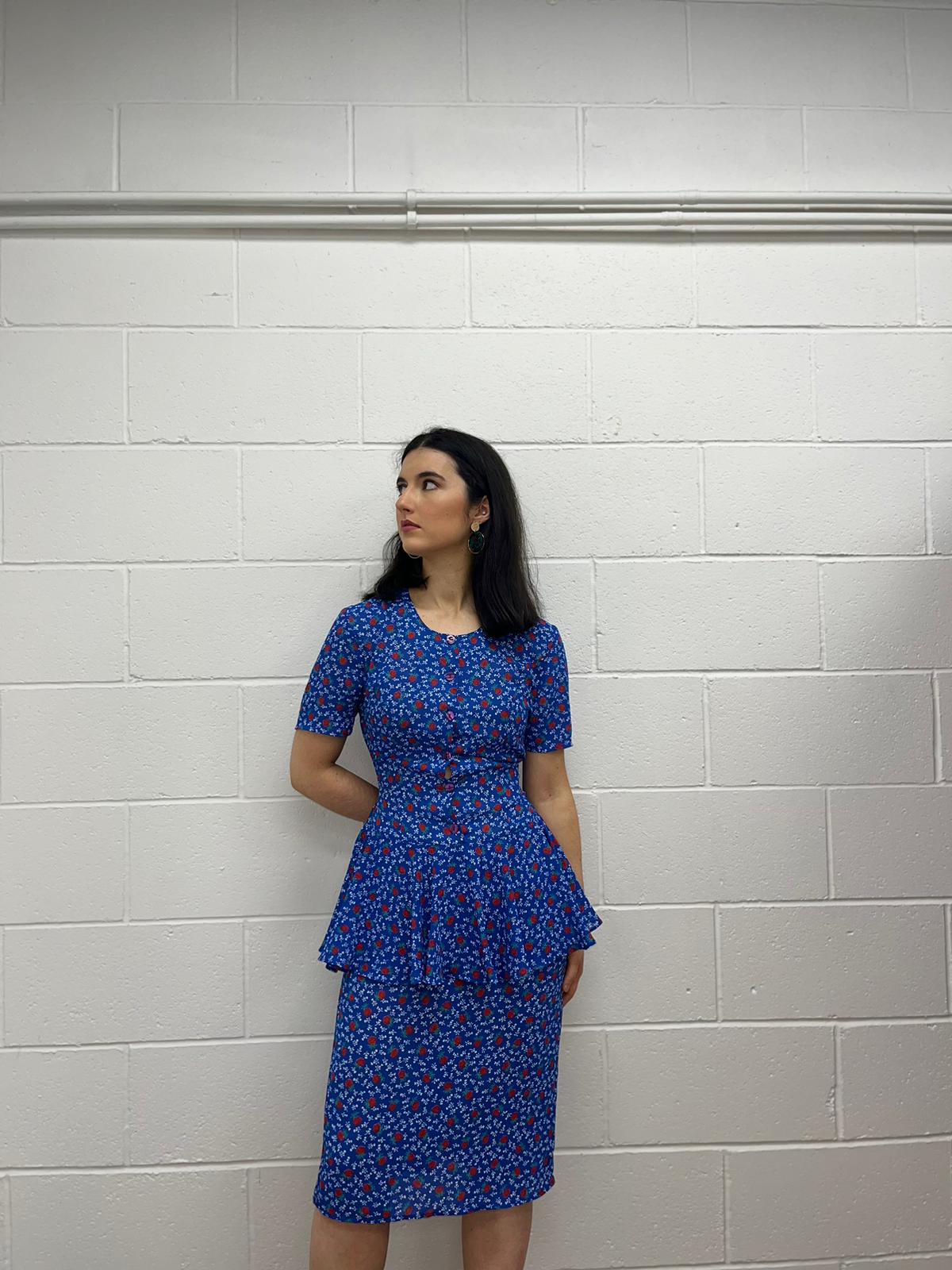 Blue Floral Peplum Dress (Modern 10)