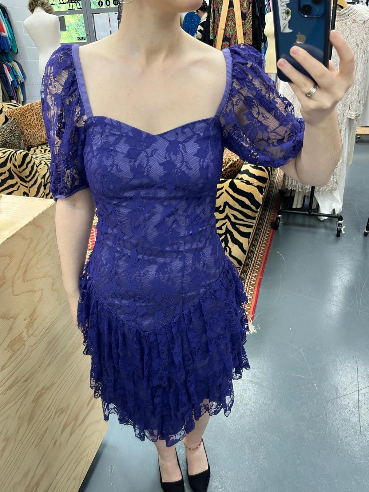 80s Purple Lace Cocktail Dress