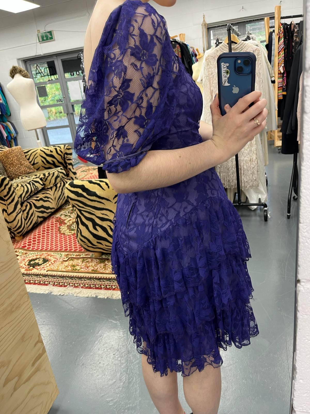 80s Purple Lace Cocktail Dress