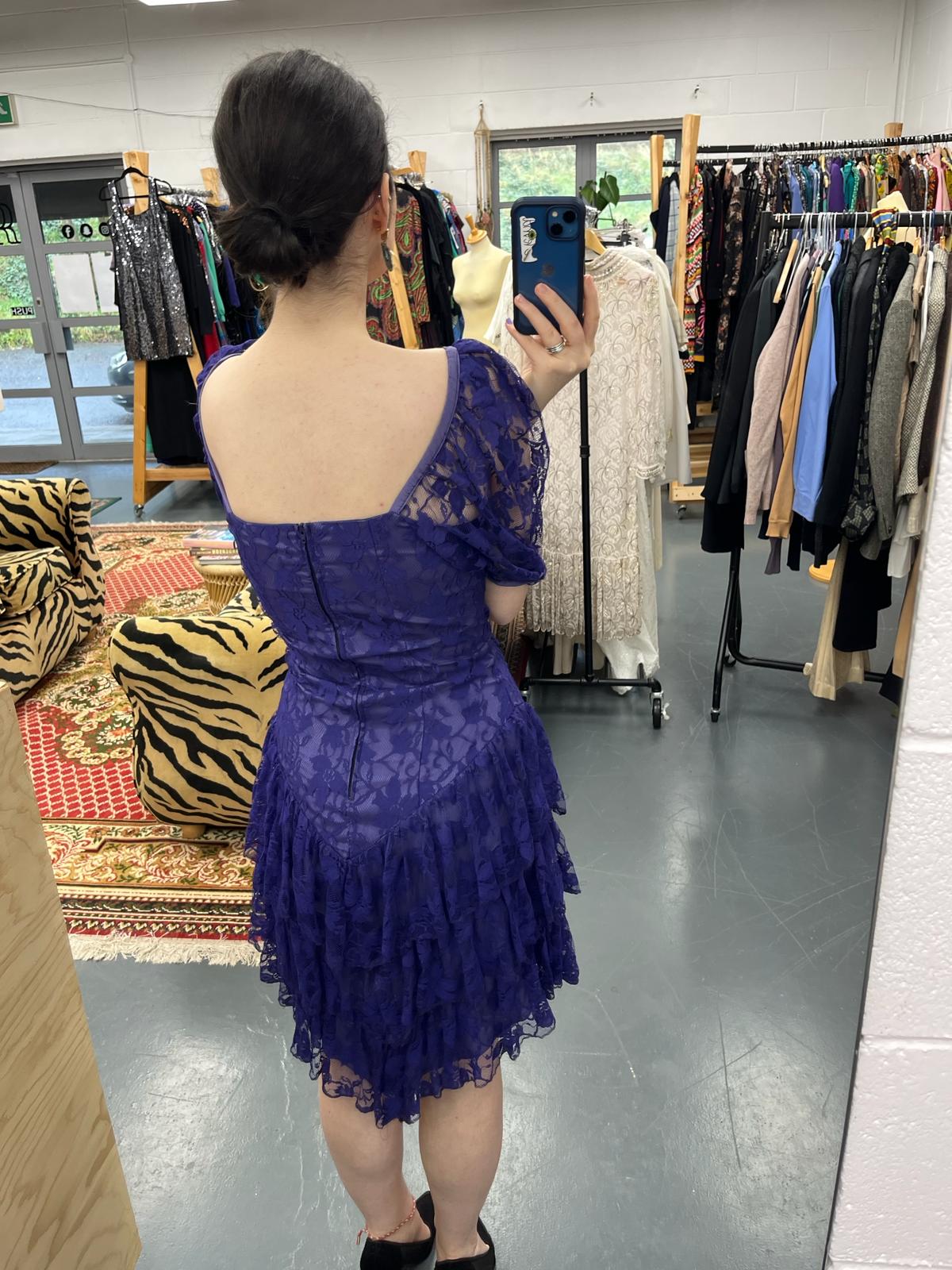 80s Purple Lace Cocktail Dress