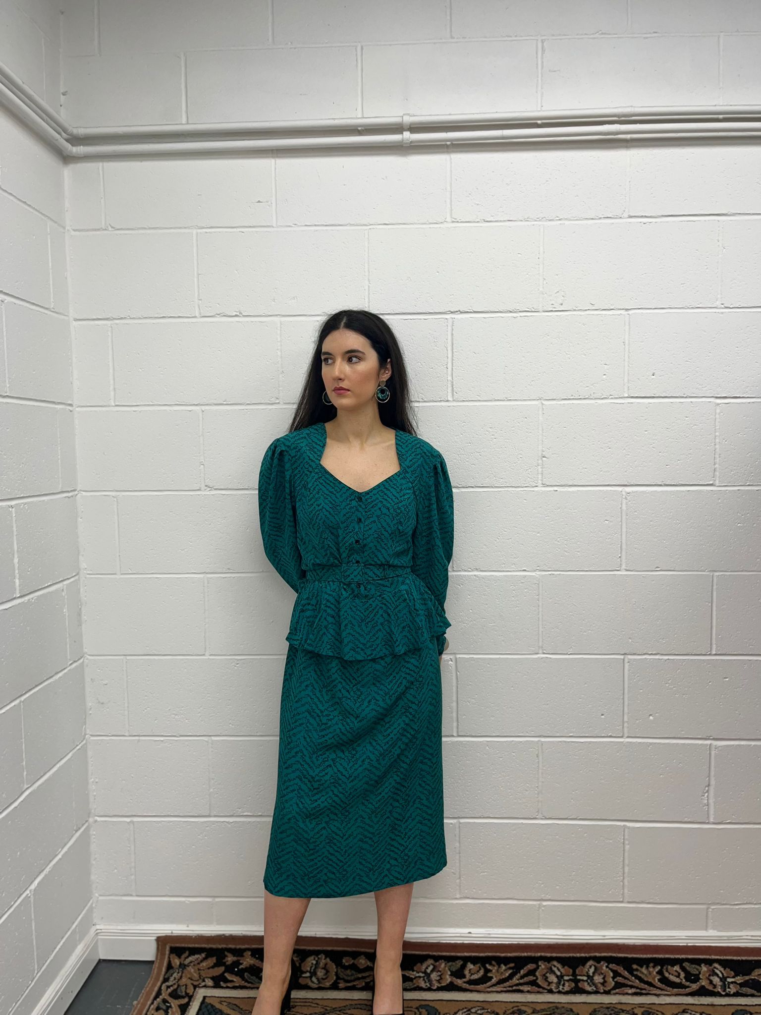 Reflections' Peplum Belted Green Dress (Modern 10-14) ALF AND ROE Vintage Reflections' Peplum Belted Green Dress (Modern 10-14) ALF AND ROE Vintage