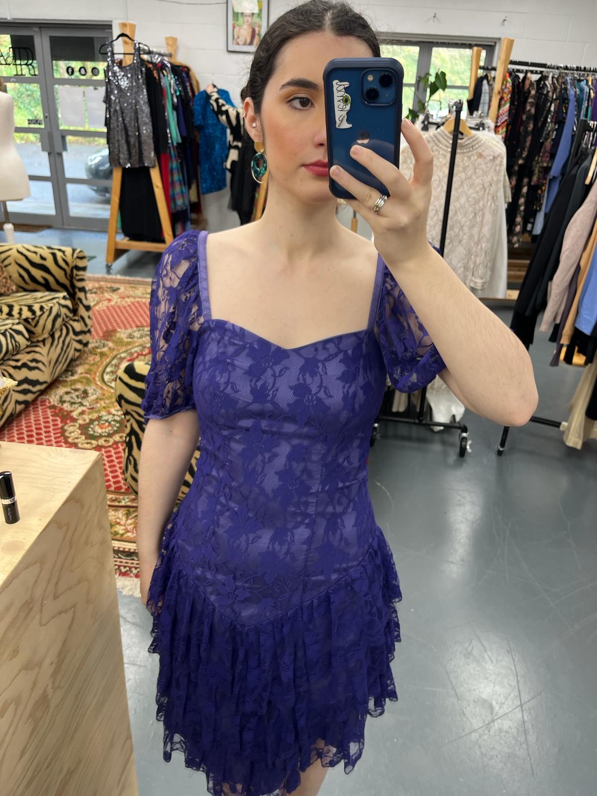 80s Purple Lace Cocktail Dress
