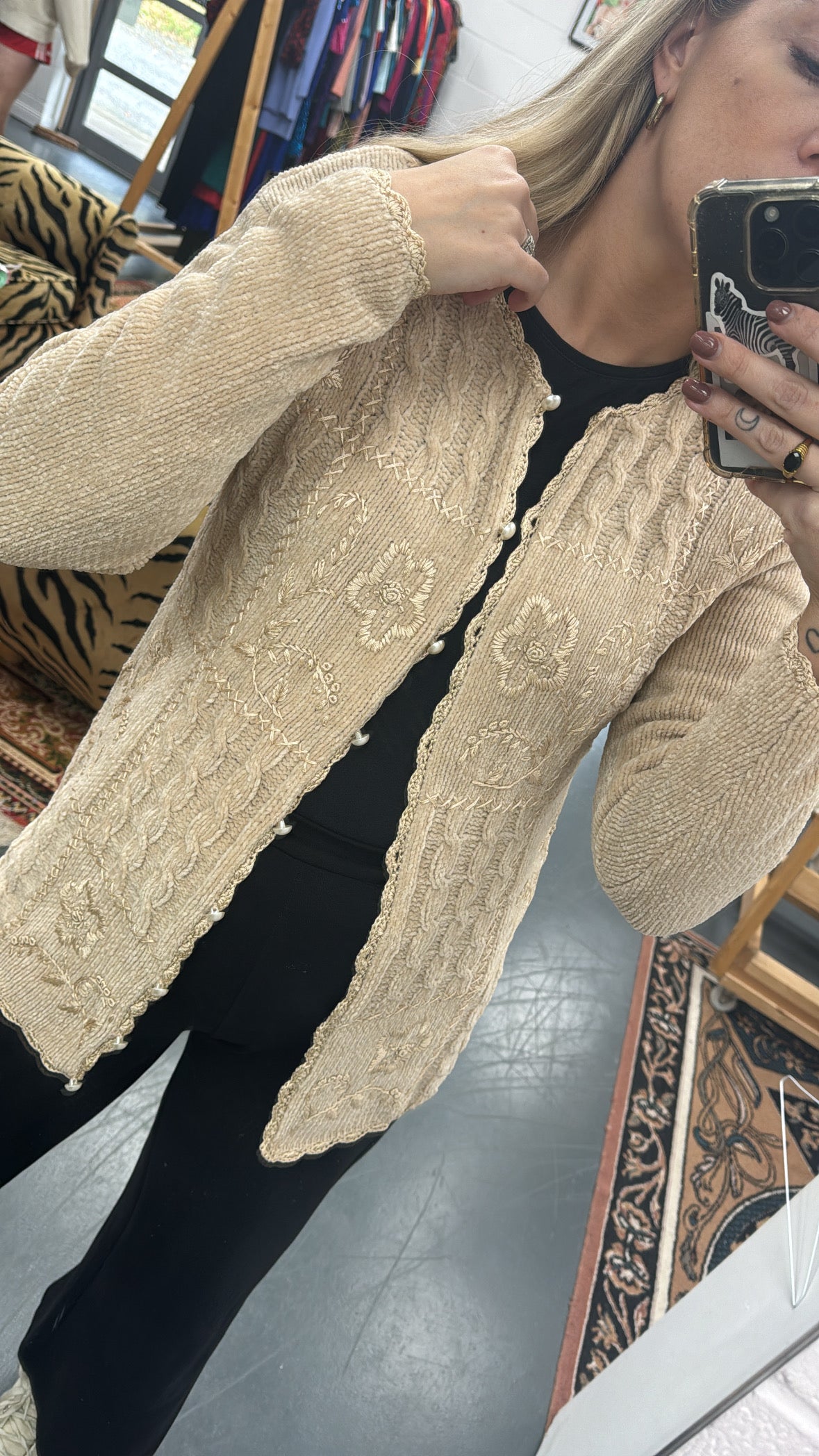 Cream 80s embroidered cardigan