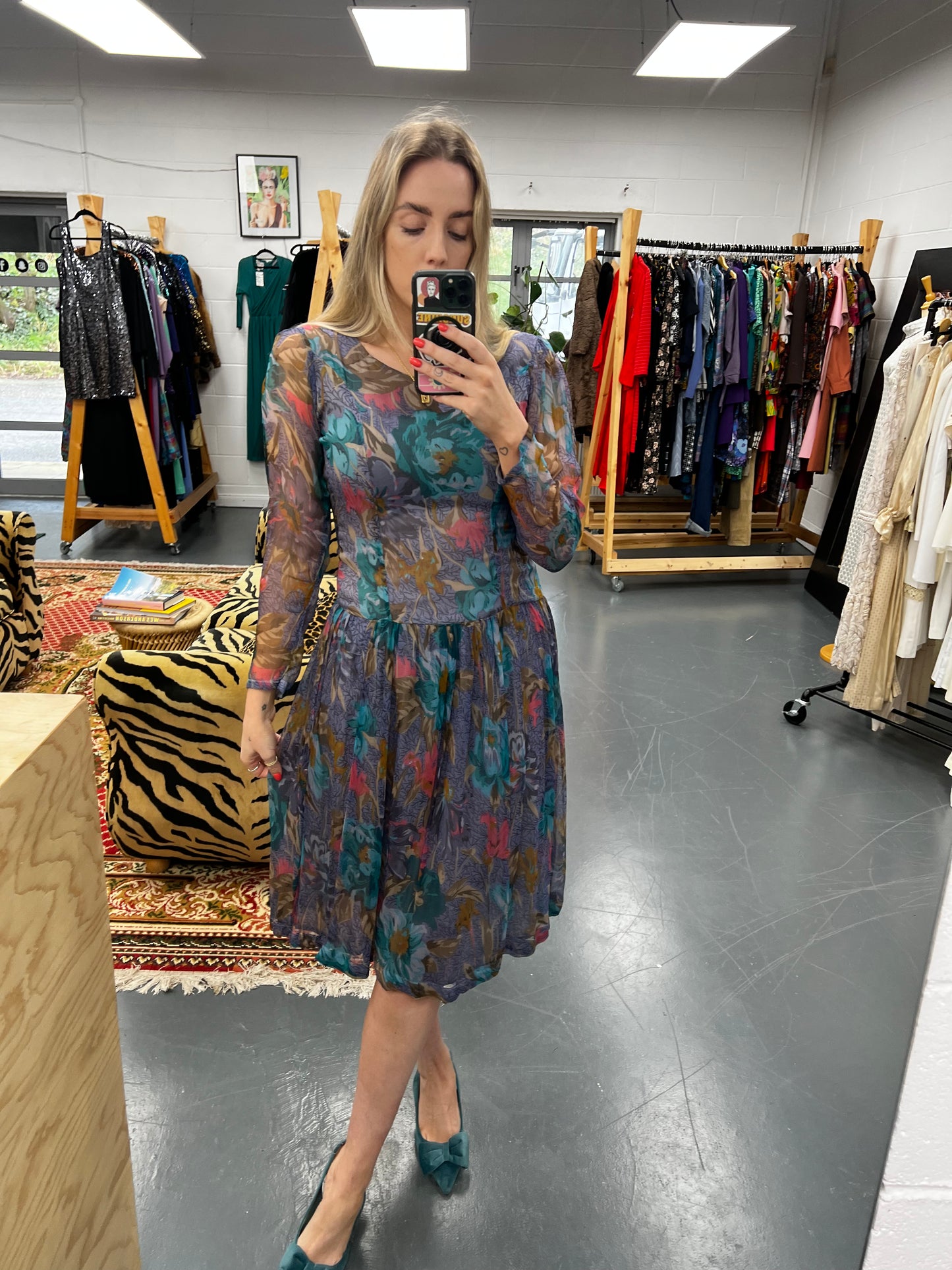 Whimsical 70s Floral Chiffon Dress